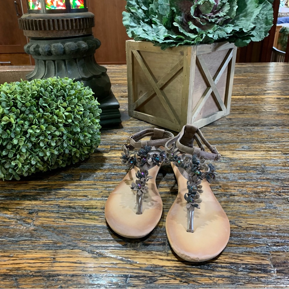 Sweet Beauty Sandals 7.5 Brown Faux Gems Double Ankle Buckles